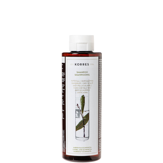 Luonnollinen laakeripuuta ja auringonhatun juurta sisältävä KORRES-shampoo kuivalle päänahalle ja hilsettä vastaan 250 ml