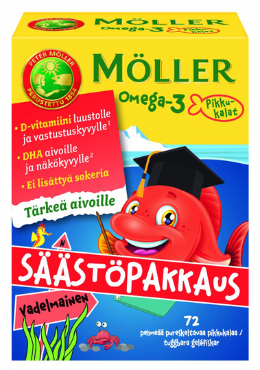 Möller Omega-3 Pikkukalat vadelmainen 72 kpl säästöpakkaus