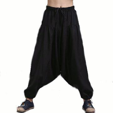 Herr Yoga Loose Drop grenbyxor Man Casual Haremsbyxor Elastisk bomull Linne Bloomers Byxor