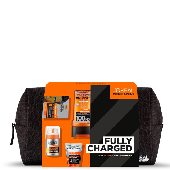 L'Oreal Paris Men Expert Fully Charged Washbag 4 Piece Gift Set for Him -lahjasetti