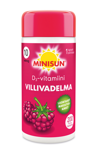 Minisun D-Vitamiini 10 mikrog villivadelma 200 purutabl