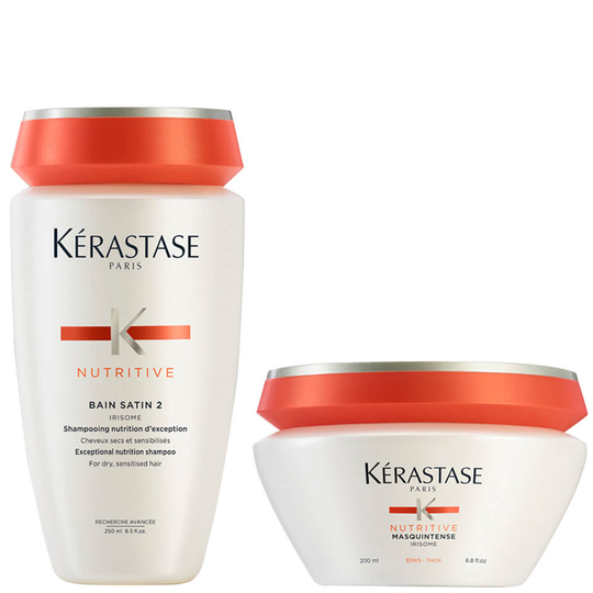 Kérastase Nutritive -setti: Bain Satin 2 -shampoo 250ml ja Masquintense Cheveux Epais -hiusnaamio paksuille hiuksille 200ml