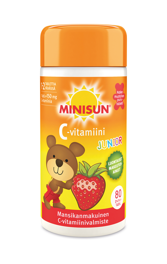 Minisun Junior C-vitamiini mansikka 80 tabl