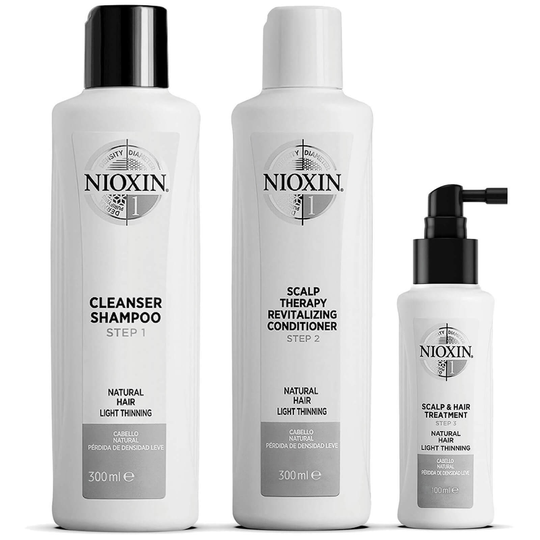 NIOXIN 3-Part System 1 Loyalty Kit for Natural Hair with Light Thinning -setti