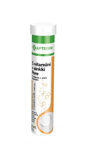 Apteekki C-vitamiini + sinkki Pore 20 poretablettia (appelsiini)