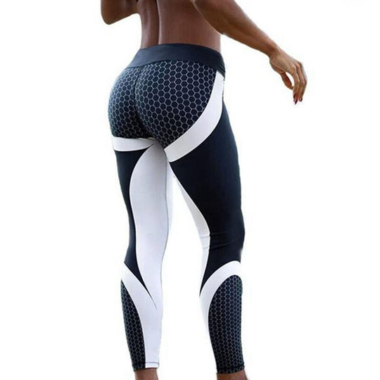 TENGOO Kvinnor Yoga Byxor Honeycomb Printed Elasticity Gym Pants Fitness Sport Girl Leggings